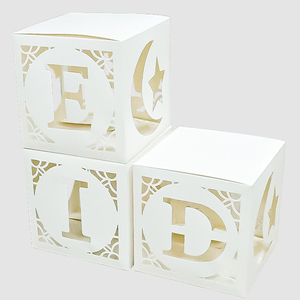 3 Pezzi Scatole Quadrate in Carta Bianca Traforata con Scritta Eid Mubarak Ramadan, Vendita Calda per Regali Eid al-Fitr - Product Image 5