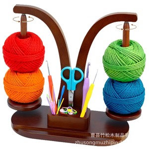 Wooden Spool Holder With Magnetic Storage Box For Yarn And <b>Crochet</b> <b>Hooks</b> Desktop Organization Rack - Product Image 3