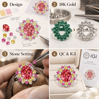 Ovaler Labor-Gezüchteter Padparadscha-Saphir Mehrfarbiger Blumen-Halo Luxus-Jubiläums-Statement-Ring 18K Gold Edelstein Feiner Schmuck