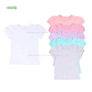 Camisetas de poliéster de 190 gramos para niña, camisetas de manga abombada en blanco de sublimación, oferta