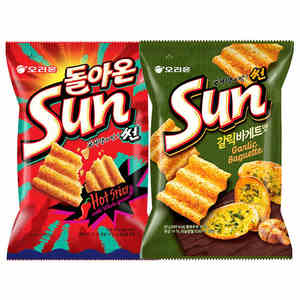 Diskon besar Korea Sun jagung Flakess Orion kentang goreng keripik bawang putih rasa makanan ringan eksotis 80g