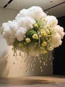 Decorazione per Soffitto Matrimoniale, LED Colorati, Nuvole di Fiori di Ciliegio, per Feste, Banchetti, Compleanni, Elegante Seta Artificiale Vintage in Organza - Product Image 3