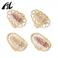 Nouvelle conception de bijoux religieux chrétiens, laiton plaqué or 14 carats, bague cocktail tricolore Vierge de Guadalupe pour femmes