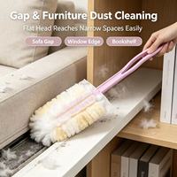 Plumeau à fibres plates, brosse de nettoyage douce à manche rose pour la maison, le bureau, les meubles et le dépoussiérage des interstices