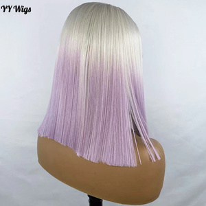 Parrucche frontali in pizzo sintetico 13x4 per <span class=keywords><strong>capelli</strong></span> corti Futura <span class=keywords><strong>viola</strong></span> Ombre bianco taglio corto parrucche diritte resistenti al calore per donna - Product Image 6