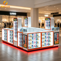 Kiosque de recharge pour téléphones portables au design capsule personnalisé, avec écran d'affichage LED rouge et blanc, stand d'accessoires de vente au détail pour centres commerciaux