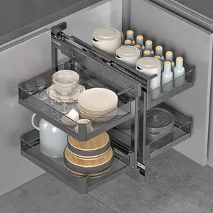 Chrome Grey Steel Kitchen Magic Corner Unit Kitchen Magic Corner Basket Corner Basket For Cabinet Kitchen Storage