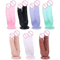 Double godes Masturbation féminine Double pénétration Vagin et Anus Gros pénis avec ventouse Sex Toy Strap on Two Dildo