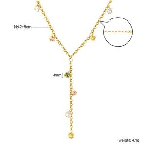 Collar de Acero Inoxidable con Baño de Oro de 18K, Diseño en Forma de Y, con Circonitas Multicolores, Colgante con Borla y Cadena para Mujer - Product Image 2