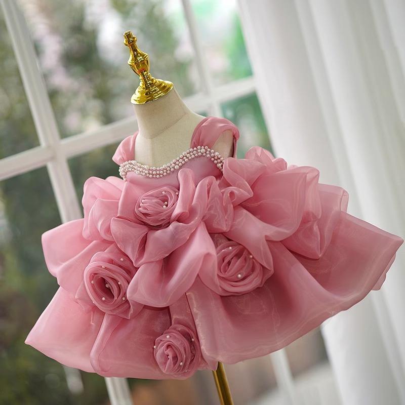 Yun Baby Girl pink Rose Party Wedding Dress Infant Girl Flower