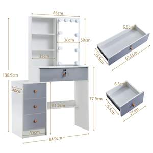 Miroir de <span class=keywords><strong>coiffeuse</strong></span> <span class=keywords><strong>avec</strong></span> panneau en bois et lumières, 4 tiroirs, tabouret rembourré, miroir coulissant, table de maquillage pour filles - Product Image 6