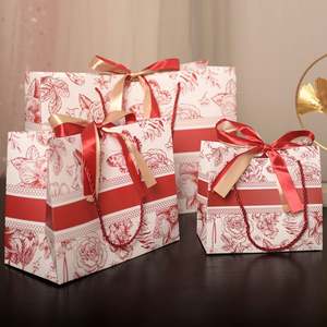 In Stock Light Luxury Brown <b>Paper</b> Retro Flowers Gift Bag with Floral Print Ribbon Rope Handle for Holiday Clothing Tote Craft - Product Image 2