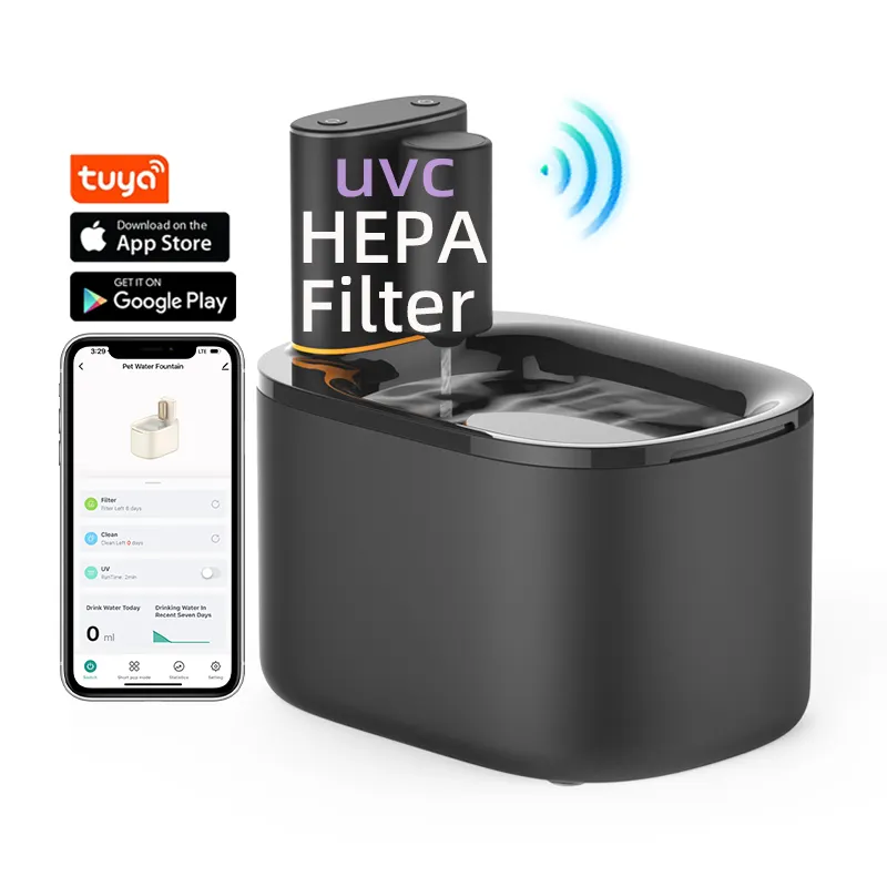 App Smart Wifi air minum kucing peliharaan air mancur UV Filter HEPA dioperasikan Baterai Smart Cat Dispenser air nirkabel isi ulang