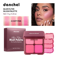 Palette de blush à effet estompé Danchel, hautement pigmentée, quatre couleurs, illuminateur pour le visage, crème mate douce, longue tenue