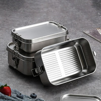 Boîtes à bento personnalisées Boîte à lunch en acier inoxydable avec couvercle en bambou Récipients à lunch en métal pour le bureau et les pique-niques scolaires
