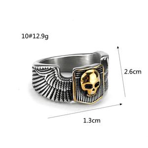 Stainless Steel <b>Ring</b> With Golden Skull Wings Design For Men And Women Halloween Fashion Jewelry Hip Hop Style - Product Image 5