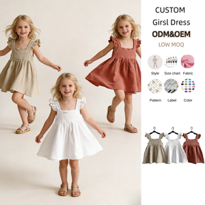 Abito Estivo Personalizzato <span class=keywords><strong>per</strong></span> Bambine con Maniche a Sbuffo, 100% Cotone Mussola, Vestito Svasato <span class=keywords><strong>per</strong></span> Bambine Piccole - Product Image 5