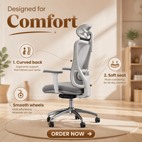 Meilleure vente gris maille ordinateur 2d soutien lombaire pas cher maison grand inclinable soutien lombaire à 125 degrés chaise de bureau grand ergonomique