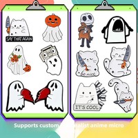 Badges de téléphone personnalisés gravés, style minimaliste, motifs animés de chat et de fantôme, couleurs personnalisables, pour la décoration mobile