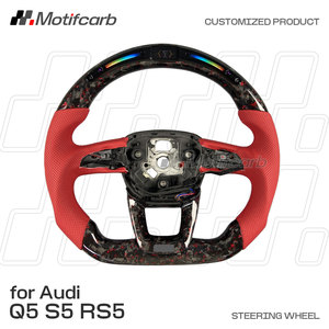 Volant personnalisé en fibre de carbone forgée rouge avec LED et indicateur de régime pour Audi S5 RS5 S3 Q3 A4 Q5 SQ5 Q8 Q7 SQ7 RSQ3 RSQ8 2017-2024 - Product Image 2