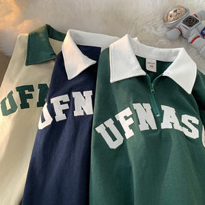 Polo unisex de gran tamaño con cremallera al por mayor algodón contraste color letra impresión fitness manga corta ajustada digital - Product Image 6