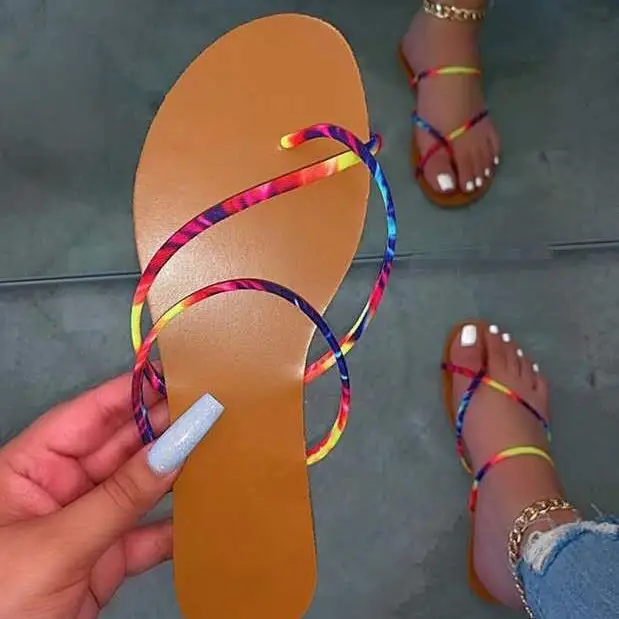 summer new style large size women's shoes color flip flops flat sandals and slippers women 37-42 wholesale