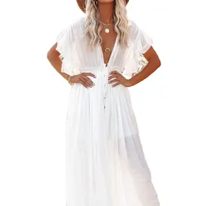 Camisa de proteção solar para praia, vestido maxi longo com saia, roupa de verão para mulheres havaianas, novidade branca, novidade de 2024