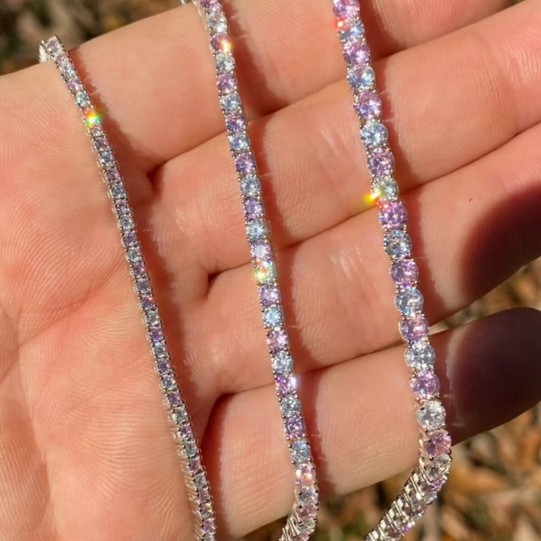 925 silver white+pink 3mm