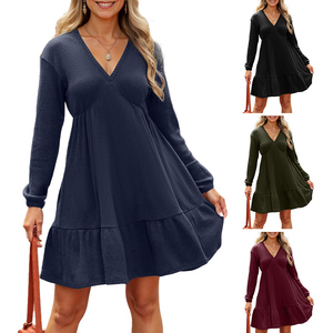 Nhà Máy Bán buôn mùa thu sâu v-cổ dài sleeved của phụ nữ giản dị Dresses cổ điển Ruffle thanh lịch Loose Mini Dress cho cuộc sống hàng ngày - Product Image 6