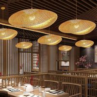 Lustre en bambou fait à la main en rotin lampes suspendues plafonnier abat-jour pour salon et salle à manger