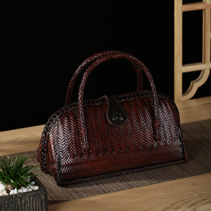 Handmade Bamboo Woven Women's Handbag Half Moon Shape Eco Friendly Wedding Crossbody Bag 1-1.9l Two Handles - Product Image 2