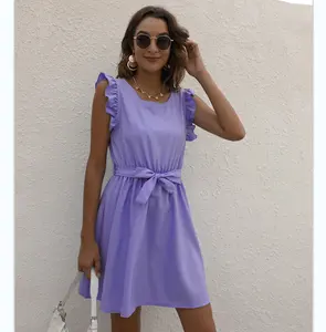 Bohemian Floral Print Mini Dress Women V Neck Summer Beach Dress Ruffle Short Sleeve A-line Buttons Casual Dresses