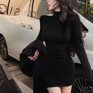 Nuovo Abito Corto da Donna a Collo Mezzo Alto a <span class=keywords><strong>Maniche</strong></span> <span class=keywords><strong>Lunghe</strong></span> con Vita Impero, Stile Sexy e Aderente per Autunno Inverno - Product Image 3