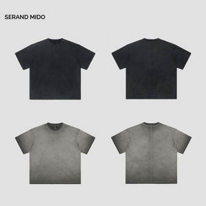 เสื้อยืดผู้ชายทรงโอเวอร์ไซส์ ผ้าคอตตอน 100% หนานุ่ม ลายนูนโลโก้ ล้างสีแบบแอซิด ลายเรียบ สไตล์วินเทจ - Product Image 1