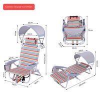 Chaise de plage pliante rayée bleu-vert avec auvent, portable, réglable, inclinable, double usage, pour camping en extérieur