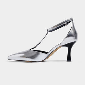 Chic Stiletto con cinturino a T in argento pump <span class=keywords><strong>scarpe</strong></span> da festa a punta con tacchi sottili per la moda estiva e autunnale - Product Image 3