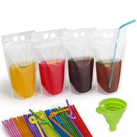 Pochettes de boisson pour adultes, en plastique translucide à Double fermeture éclair, étanche et durable, avec paille et entonnoir