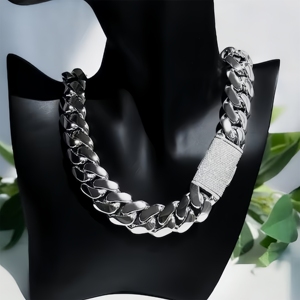 Cadena Cubana de Eslabones de 15 mm en Oro Blanco y Rodio, con Cierre Personalizado, Estilo Hip Hop, Plata de Ley 925, Regalo para Fiestas - Product Image 2