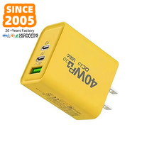 Cargador de Pared GaN de 40W PD de Buena Calidad Directo de Fábrica, 3 Puertos de Carga Rápida, Compatible con OTP para Android y Laptop, Enchufe US EU UK