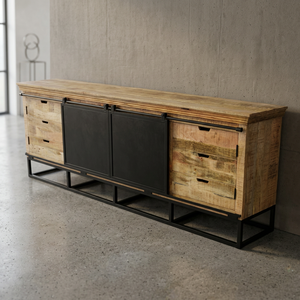 Best Quality Solid Mango Wood Double Door TV Stand Modern Iron Sliding Door <b>Storage</b> <b>Sideboard</b> Cabinet for Dining & Living Room - Product Image 2