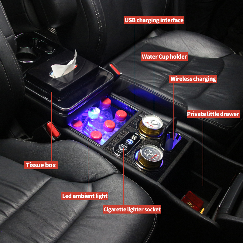 Accoudoir Central Pour Hyundai Getz 2006-2019 - Avec 3 Ports USB - Noir Et Rouge - Rangement Double Couche