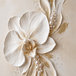 Dipinto su Tela Personalizzato <span class=keywords><strong>con</strong></span> Phalaenopsis in Oro Bianco, Decorazione Murale Floreale 3D in Rilievo Fatta a Mano per <span class=keywords><strong>Soggiorno</strong></span>, Fornitura all'Ingrosso - Product Image 4