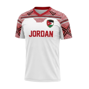 Maglia da Calcio da Uomo Bianca con Ricamo Rosso Tradizionale Stampa Sublimatica 100% Poliestere Colletto Rosso e Design Bandiera - Product Image 1