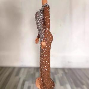 Vestido de una Pieza Ajustado de Manga Larga con Incrustaciones de Diamantes, Deslumbrante, para Cantante de Club Nocturno, Modelo de Vestuario de Actuación - Product Image 2