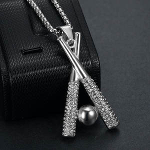 قلادة طويلة من الفولاذ المقاوم للصدأ مضادة للماء وغير مسببة للحساسية، مطلية بالذهب للنساء، مجوهرات راقية، قلادة بيسبول مرصعة بالألماس للرجال والنساء - Product Image 3