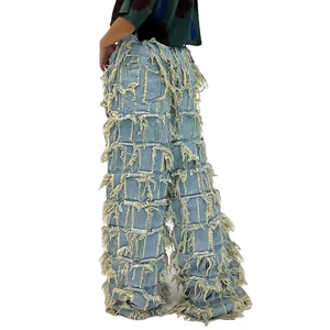 DiZNEW <span class=keywords><strong>Jeans</strong></span> Baggy à Franges pour Femmes, Style Streetwear, Sur Mesure, en Tissu Lourd - Product Image 2