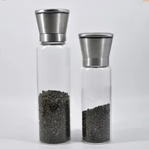 Molinillo de sal y pimienta de borosilicato alto personalizado Núcleo de cerámica de acero inoxidable Ajustable 300ml 500ml Molinillo de especias recargable