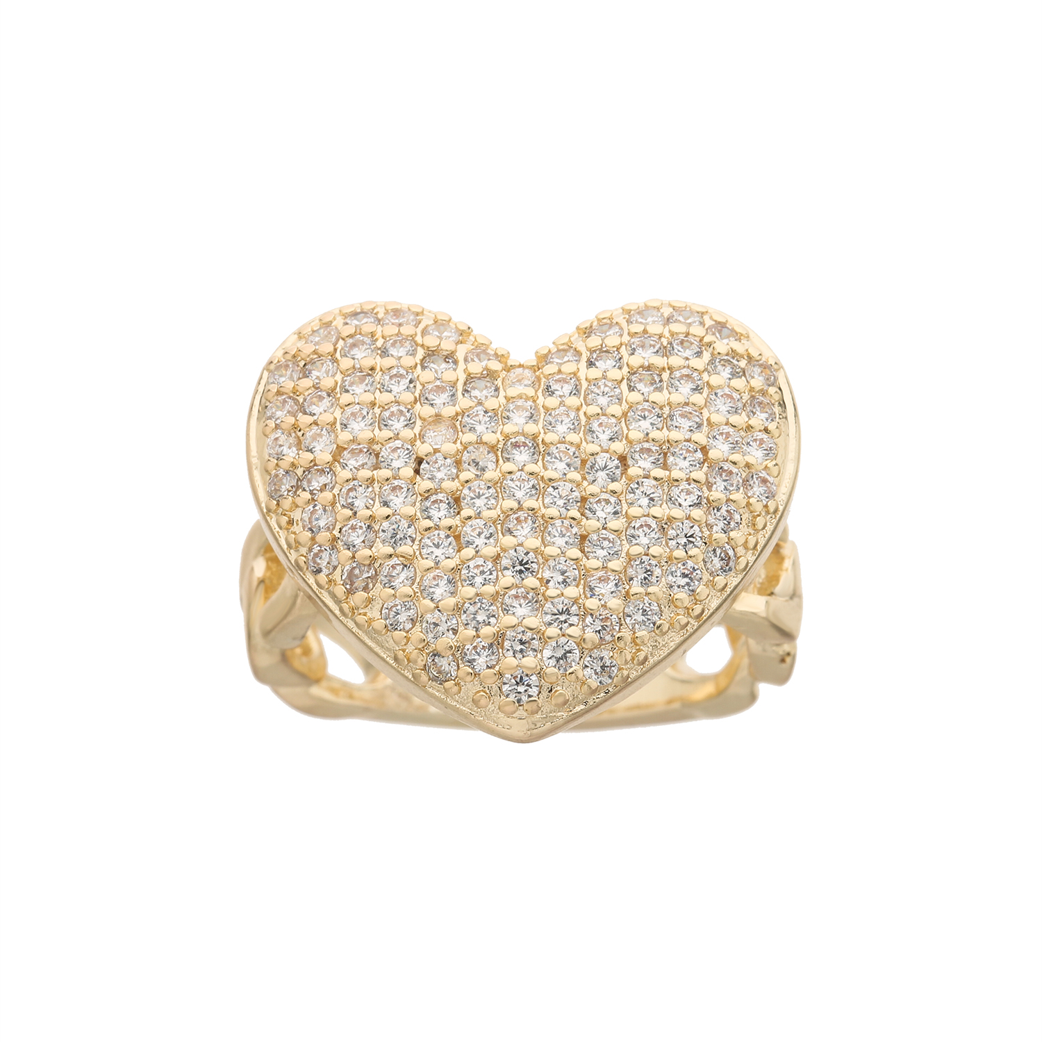 HP2345 China Wholesale Jewelry Smart Pave CZ 14k Gold Plated Gemstone Shiny Heart Ring Women Love Ring