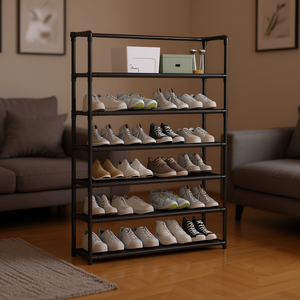 Scarpiera a 6 livelli in metallo, autoportante, moderna e minimalista, mobile da soggiorno per riporre le scarpe, nera, 80x21,5x116 cm - Product Image 2