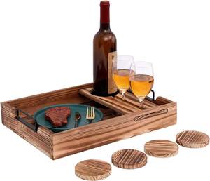 Service de petit-déjeuner en bois antique avec porte-<span class=keywords><strong>gobelet</strong></span> amovible motif végétal plateau de service à café - Product Image 1